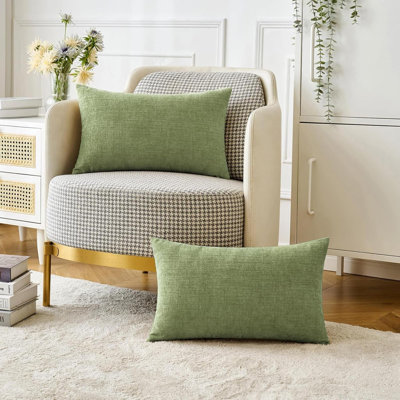 Paquet de 2 housses de coussins décoratifs en chenille vert sauge pour canapé-lit