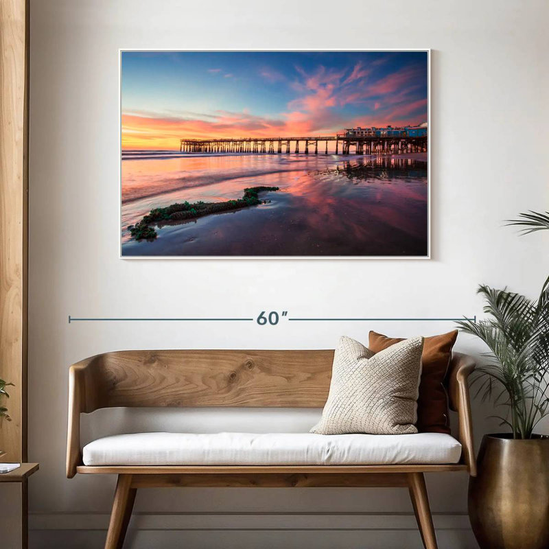 Lever de soleil à Cocoa Beach Pier, 46 po x 31 po, Cadre flottant blanc