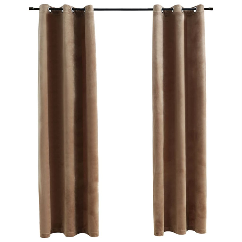 Bertello Velvet Blackout Curtains with Rings, Beige, 37" W x 63" L