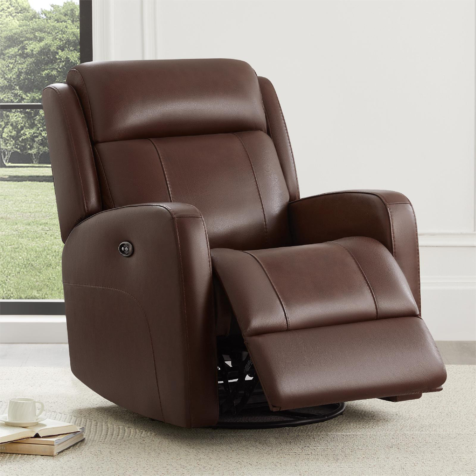 Hokku Designs Louisa Genuine Leather Swivel Glider Power