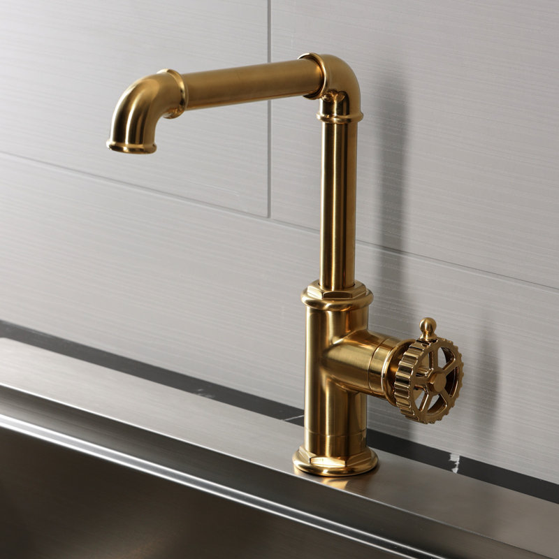 Kingston Brass Fuller One-Handle 1-Hole Deck Mount Bar Faucet, Brushed Brass