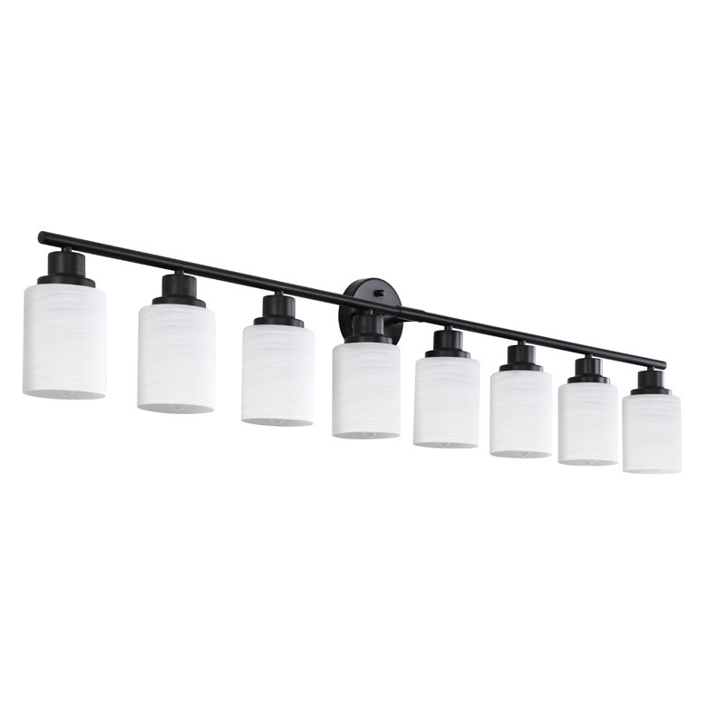 Éclairage pour meuble-lavabo de salle de bain, abat-jour en verre givré, 8 lumières, sans ampoules, noir, Noir mat
