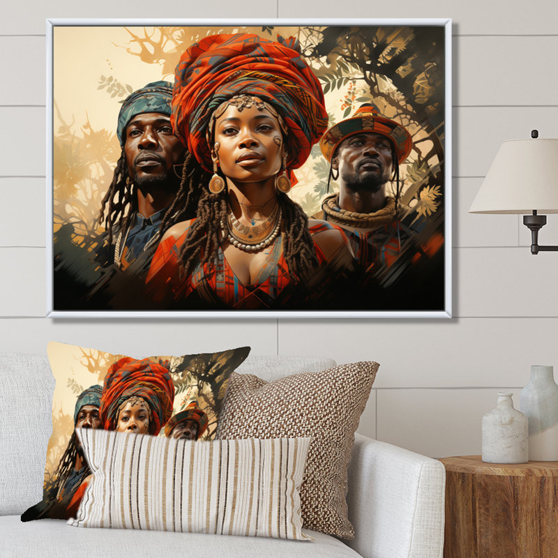 Couple africain résilient II - impression, Cadre flottant blanc, H 24 po x l 32 po x P 1 po