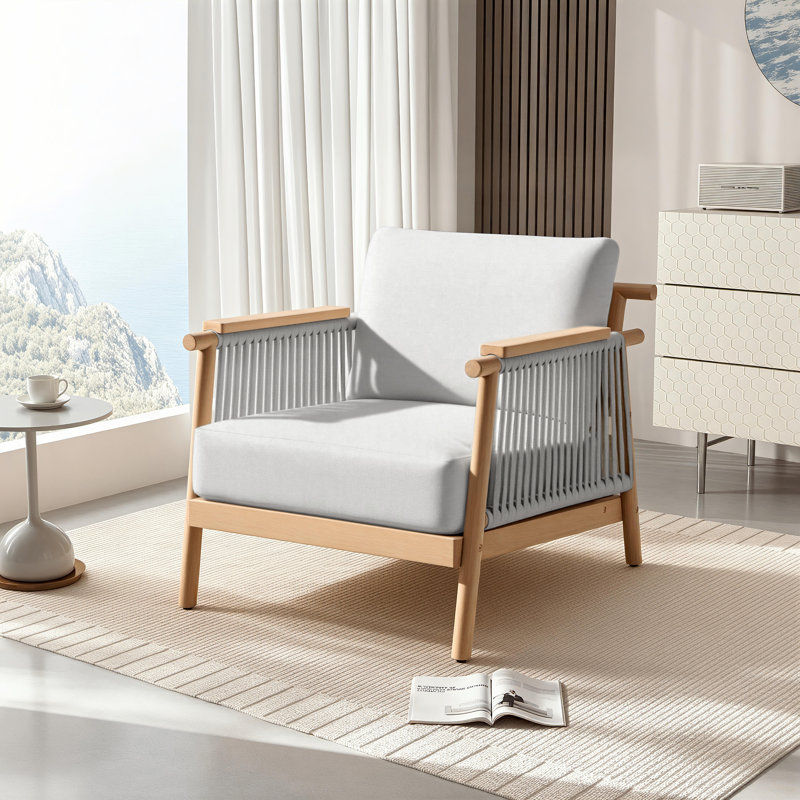 Chaise longue d'extérieur en bois massif avec coussin en oléfine amovible, Gris clair