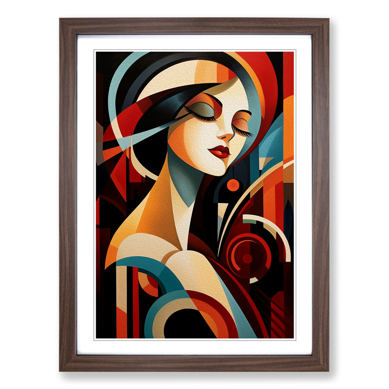 Art Deco Woman Abstract Art - Framed Print, 64cm H x 46cm W, Walnut Framed