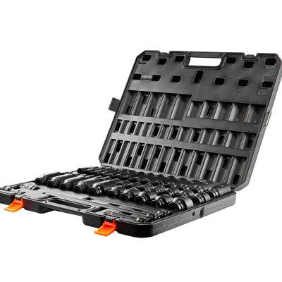 1/2in Drive 43pcs Impact Sockets 6 - Point Bit Ratchet Tool Kit In Cr Mo Alloy For Excellent Resistance And Clear Size Identification