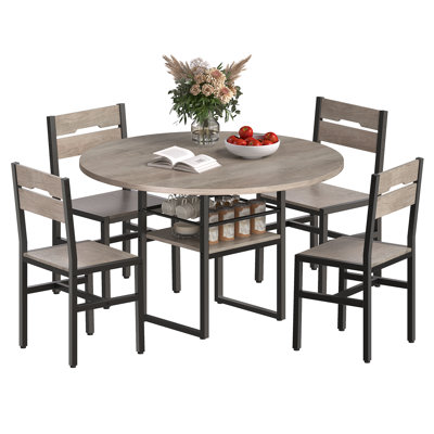5 Pieces Dining Room Set 39.4" Round Dining Table Set for 4 Kitchen Table and Chairs