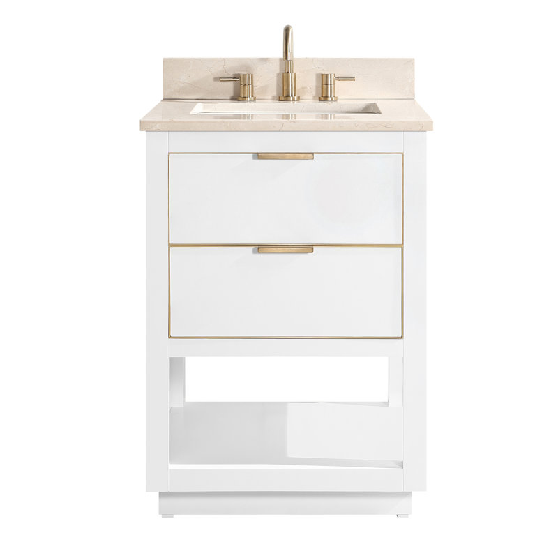 Allie 25" Single Bathroom Vanity Set, Gray Quartz/Gold, White