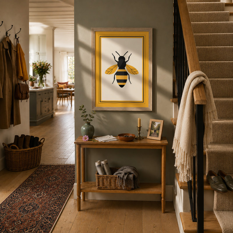 Geometric Bee Minimalist - Framed Print, A4 - 29.7 x 21.0 cm, Oak