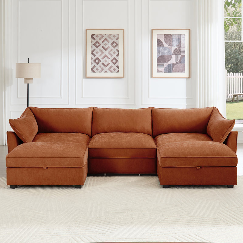 Canapé modulaire en chenille, H 31,4 po x l 112,6 po x P 56,6 po, Gris chenille