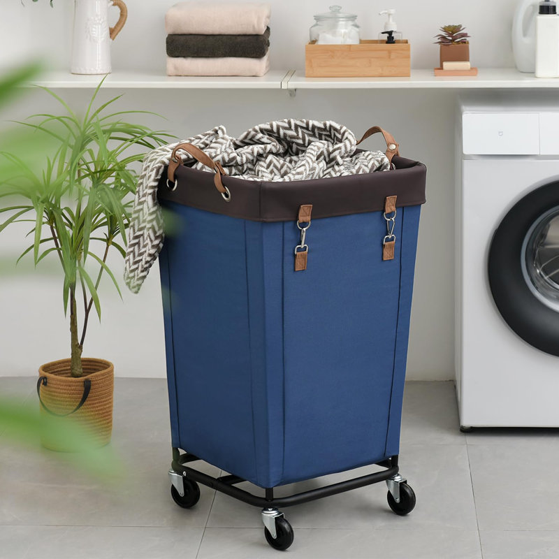 Rolling Laundry Hamper with Handles, Blue
