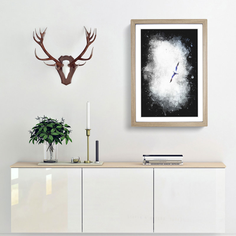 Flying Seagull - Framed Print, 87cm H x 62cm W x 2cm D, Oak Framed