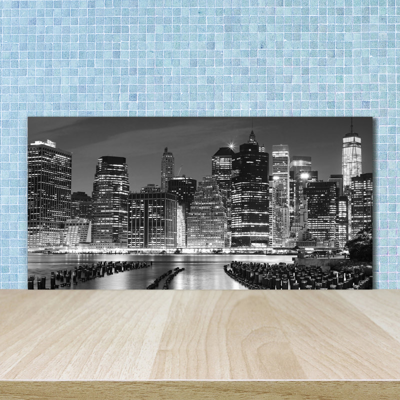 Afnan Black and White - Manhattan by Night 1 Piece Wall Art on Glass