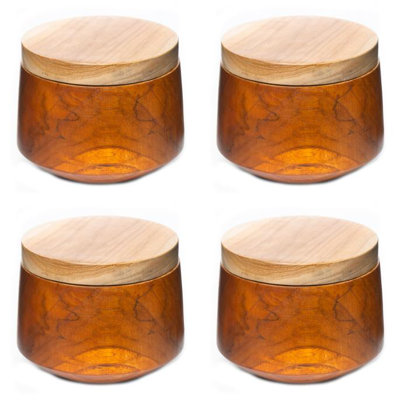 Rounded Edge Efran Wooden Bowl with Lid - Regular 4-Pack