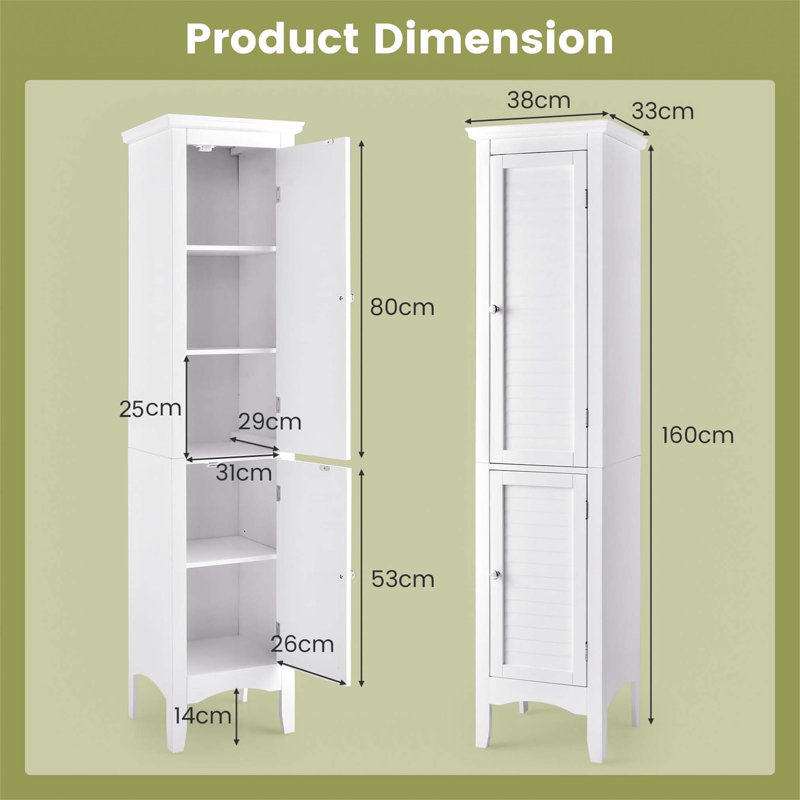 Compact Bathroom Cabinet Freestanding Linen Cabinet, White