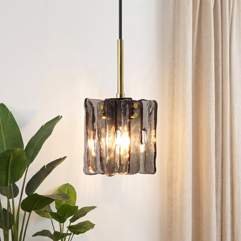 Luminaire suspendu moderne 1 lumière gris fumé avec abat-jour en verre