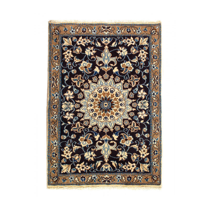 Tapis en laine d'agneau unique 5 pi x 3 pi bleu marine Ierna