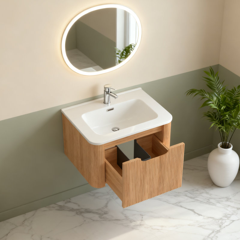 Meuble-lavabo mural flottant avec lavabo en céramique, 24"