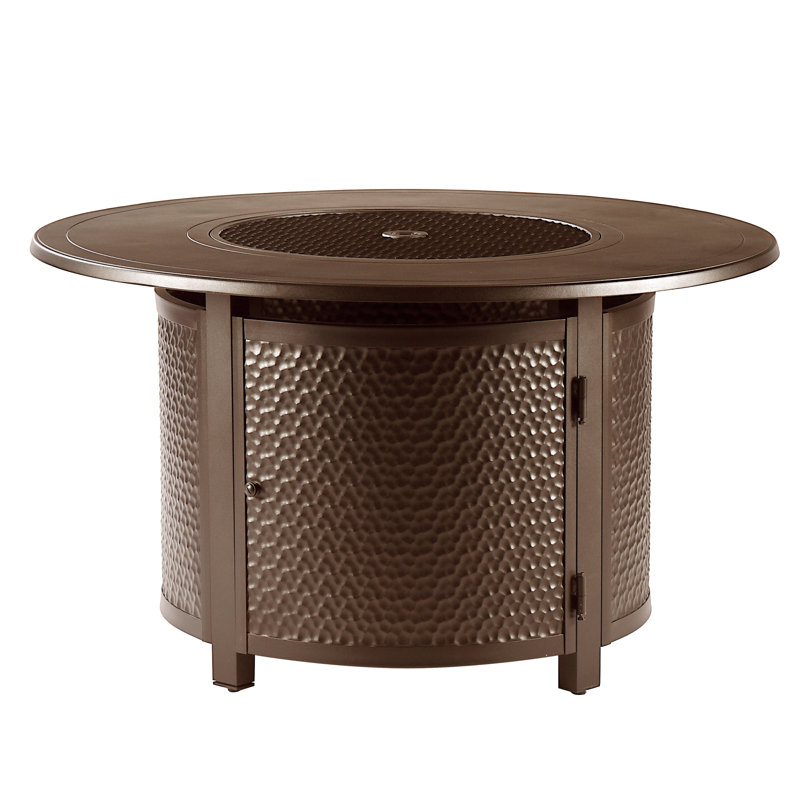 Jaidan Round Propane Smokeless Fire Pit Table with Hidden Fuel Tank, Brown