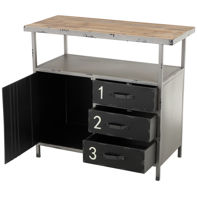 Metal Army Surplus Style 3 Drawers 2 Shelves and 1 Door Room Cabinet with Numbers and Text