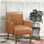 Chaise d'appoint de style Mid-Century moderne en similicuir brun avec revêtement en noyer