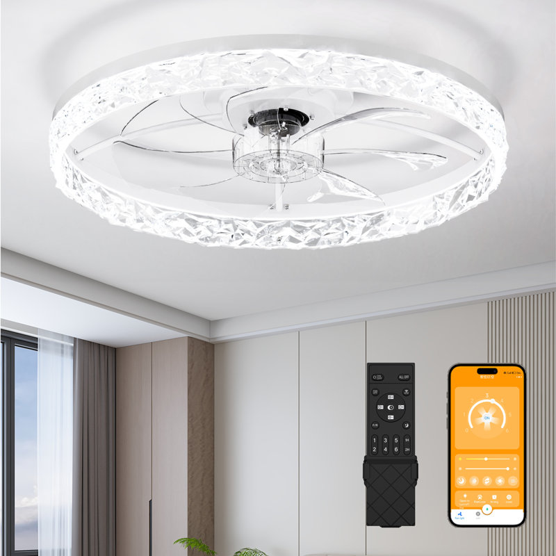 Ventilateurs de plafond blancs à profil bas de 23,6 po avec lumières et télécommande pour chambre à coucher, White, L 23,6 po