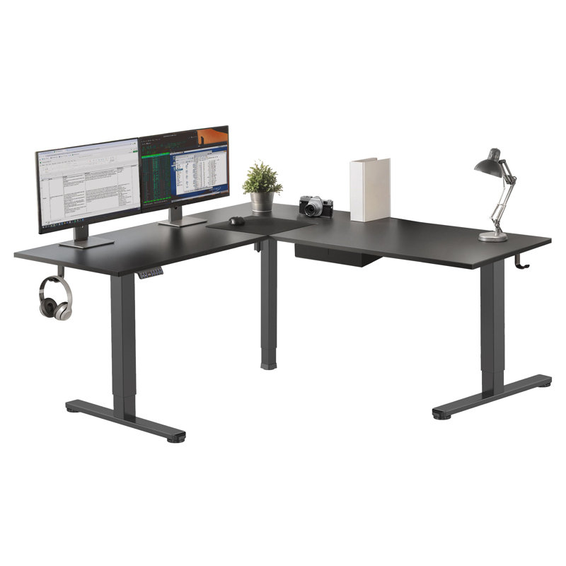 Bureau de coin debout à hauteur ajustable électrique XL, Noir / Noir