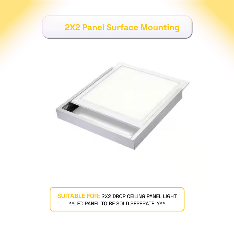 2x2 Surface Mount Kit for LED Backlit Panel Lights, Extruded Aluminum Ceiling Frame, Easy Install Surface Mounting Kit - White