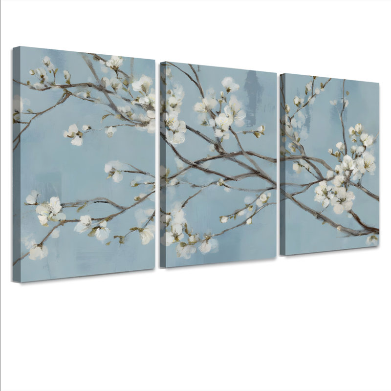 "Cherry Blossom Branches", reproduction d'art sur toile tendue sur toile (ensemble de 3), H 36 po x l 72 po