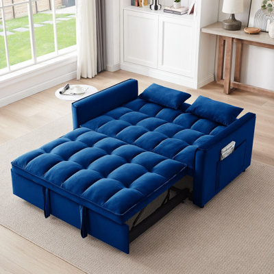 3 in 1 Convertible Sleeper Sofa Bed, Modern Pull Out Couch Bed, Adjustable Backrest, Loveseat Futon Sofa with Pillows & Pockets for Living Room Apartment