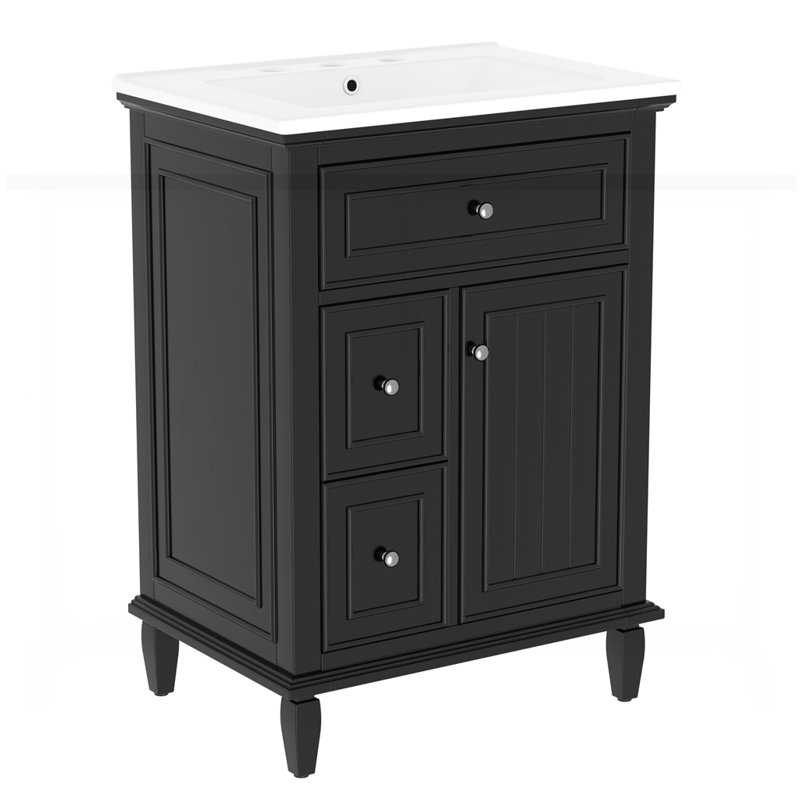 Armoire de salle de bain avec un tiroir rabattable et deux tiroirs, Noir