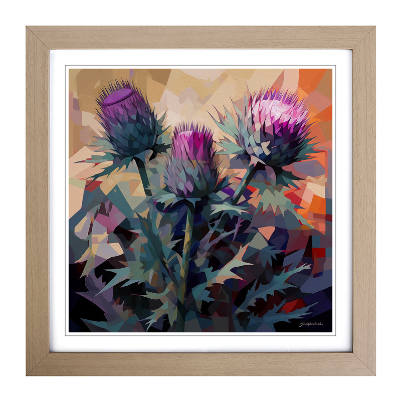 Thistle Cubism - Framed Print, Oak