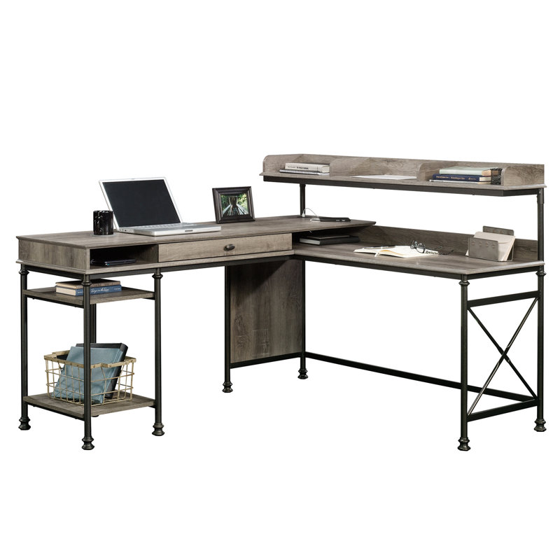 Bureau en L en métal avec ports USB intégrés