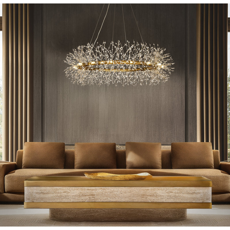 Galewood 16-lights Wagon Wheel Firework Crystal Chandelier Dining Room Light Fixtures, Antique Gold