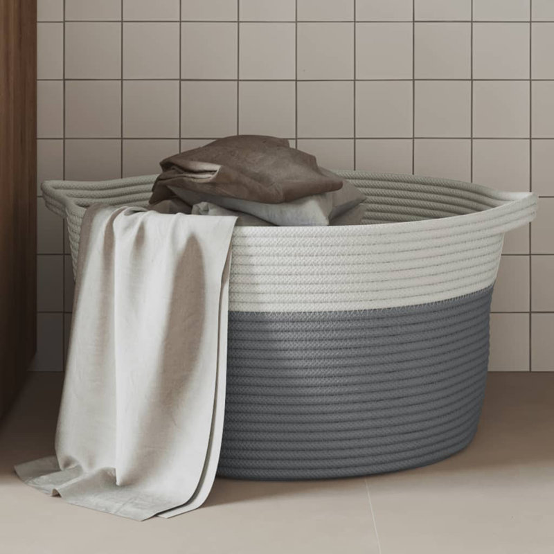 House of Hampton Fabric Decorative Basket, Grey/White