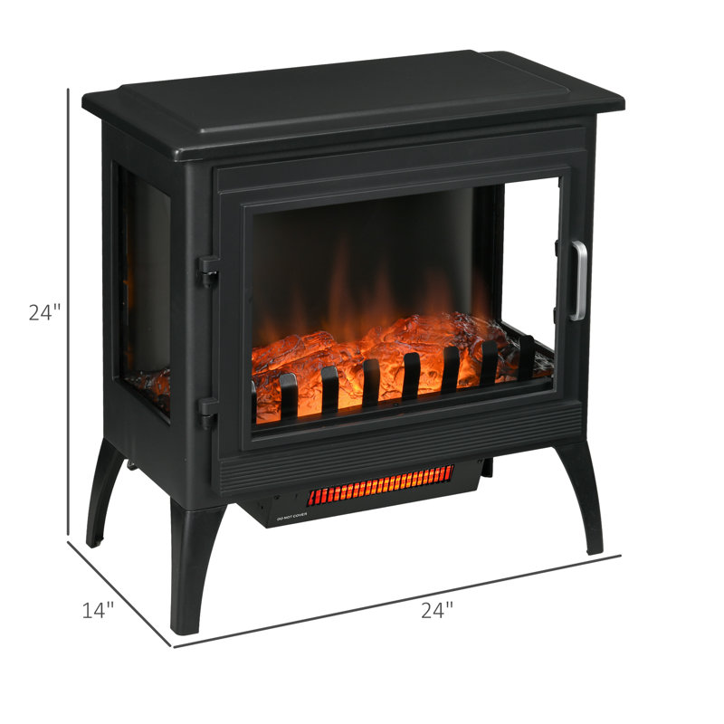 24" Freestanding Electric Fireplace Stove, Infrared Heater With Realistic Log Flame, Adjustable Temp, Overheat Protection, 1000w/1500w, Black - Ideal For Indoor Ambience & Zone Heating (161-269 Sq.ft)