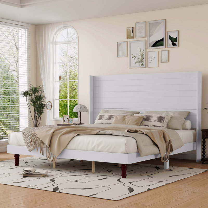 Très grande base de lit pour très grande tête de lit - dossier blanc de 54 po, Blanc, Très grand lit