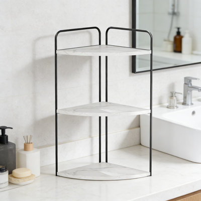 3-Tier Bathroom Counter Organizer With Marble Design, Space-Saving Vanity Storage Shelf For Sink, Countertop, And Corner