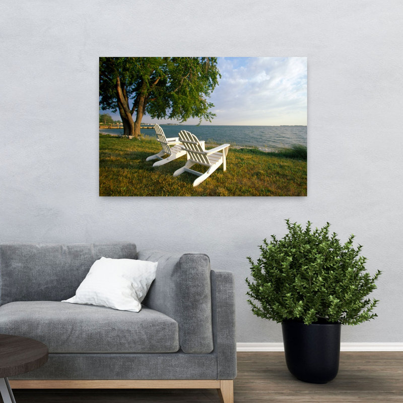Adirondack, chaises sur la côte, baie de Chesapeake, Maryland, États-Unis, paysage contemporain abstrait, art