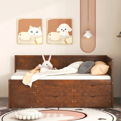Lit de jour simple avec tiroirs et tablettes