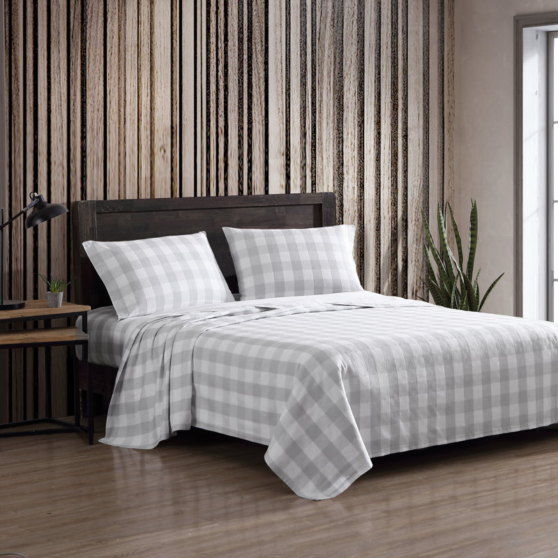 100% Cotton 200 Thread Count Flannel Sheet Set, Full Sheet Set with 2 Pillowcases, Lakehouse Plaid