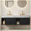 Meuble-lavabo suspendu de 60 po avec lavabo, comptoir en pierre frittée veinée gris Carrara et 2 lavabos en céramique, armoire noire, 3 trous prépercés pour robinetterie-1991604138