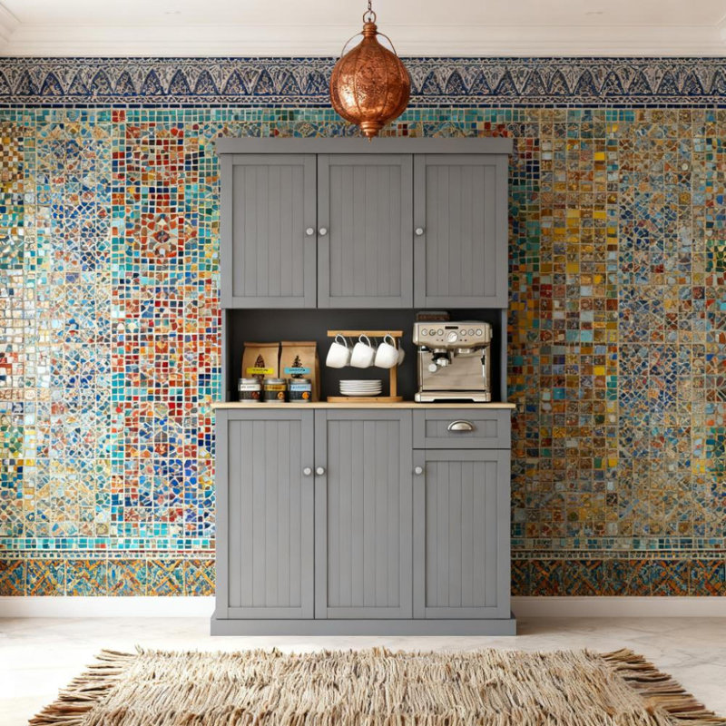 Spacieux garde-manger en MDF gris, rangement de cuisine de campagne moderne