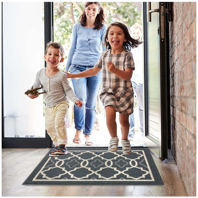 Non-Slip Geometric Doormat, 20" W x 31" L, Dark Grey