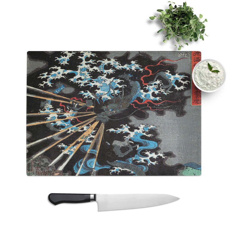 Glass Dragon in The Sky by Utagawa Yoshikazu Chopping Board, 28.5 cm W x 20 cm L