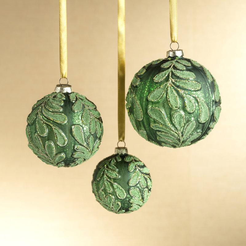 Ensemble de 4 boules en verre à motif de feuilles perlées Phyllon 4,75 po