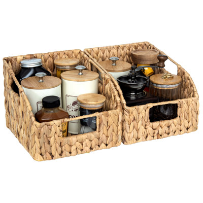 Handwoven Water Hyacinth Baskets with Handles, Pantry Storage Baskets for Shelves