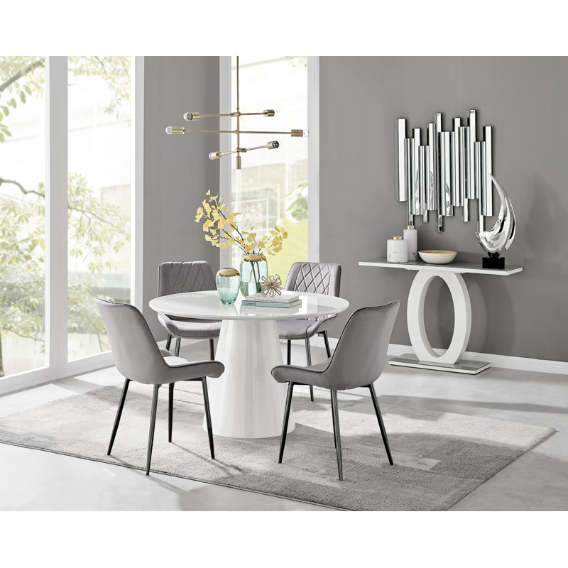 Ensemble de table de salle à manger Edward, Blanc, 5 pièces: table, 4 chaises, Gris/noir