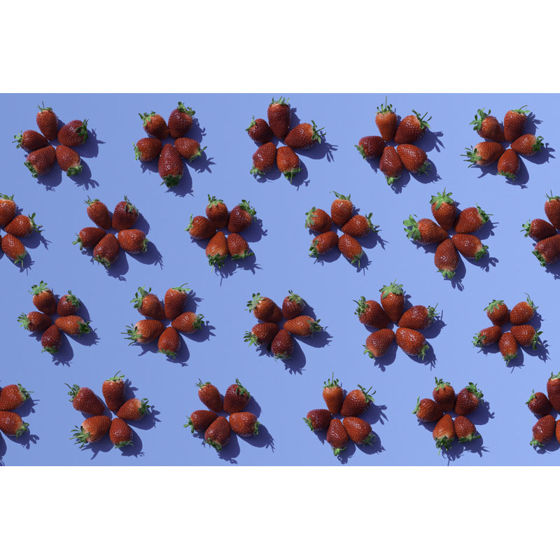 Strawberries on blue background 1 Piece Wrapped Canvas Wall Art, 20cm H x 30cm W