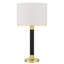 Lampe de table, abat-jour tambour blanc cassé, corps noir 28 po avec accent en laiton